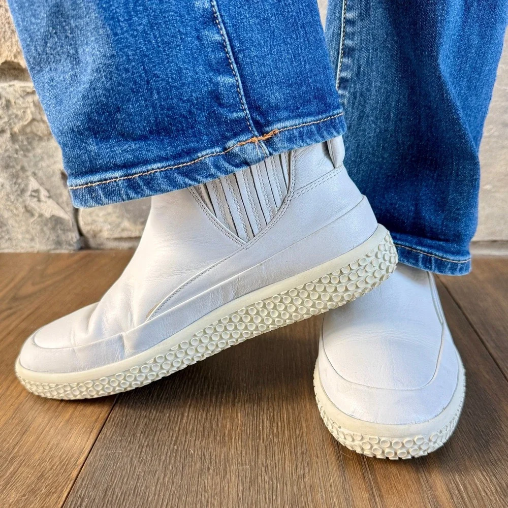 OXS‎ Womens Woobie High Top Leather Sneakers 7 White Made in Italy Streetwear